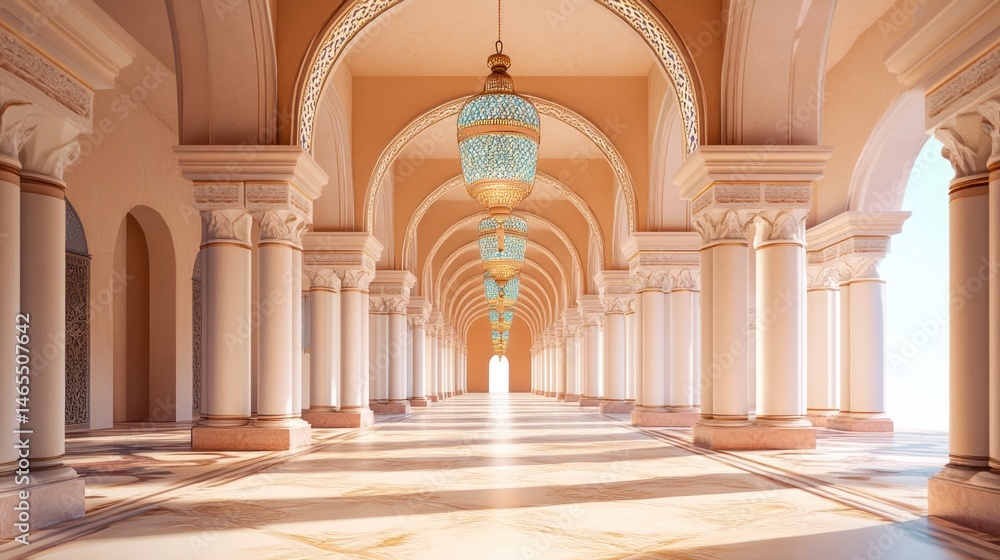 Fototapeta premium Elegant Palace Corridor with Light and Columns
