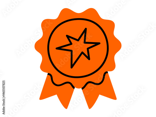 Hand drawn cute illustration of award ribbon. Flat vector competition or contest winner doodle. Education or study sticker, icon. Quality guarantee. Certificate label. Isolated.