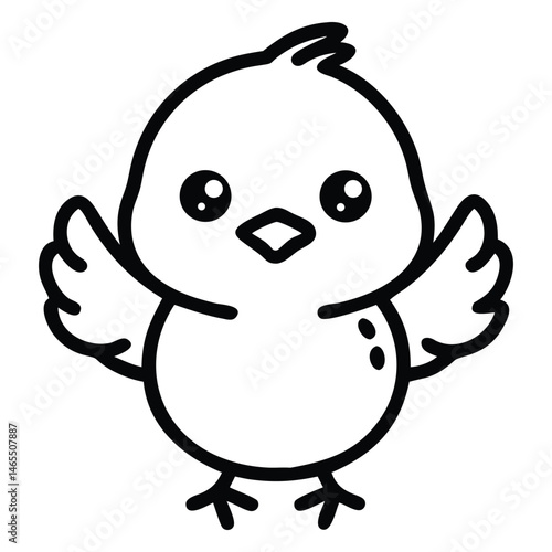 The outline of a fluffy chick stands with its wings extended outward