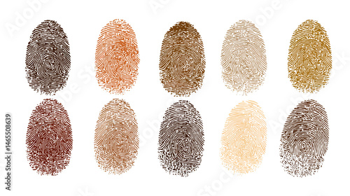 Fingerprint simple skin colour set silhouette vector isolated on white background  -  