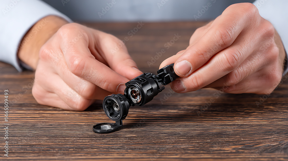 Fototapeta premium Assembling Precision: Hands and Mechanical Component