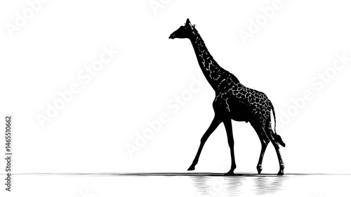Giraffe walking silhouette vector isolated on white background  -  