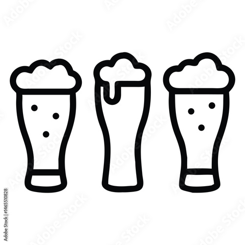 Three stout beer icons display foamy heads in a simple, bold line art style