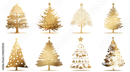 Gold Christmas card set simple silhouette vector on white background   -  