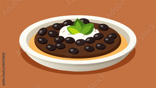 A simple yet flavorful dish of black beans cooked with es and topped with a dollop of creamy pepian sauce.. Vector illustration
