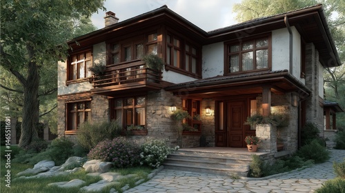 Modern woodland cabin with ...