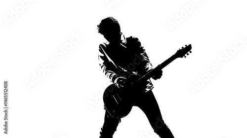 Guitarist rocking out silhouette vector isolated on white background  -  