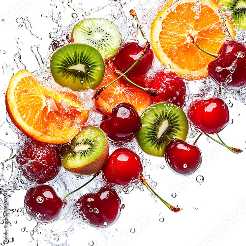 Vivid Punch Fruit Pop Dynamic Mix of Cherry Orange Splash Isolated on Transparent Background