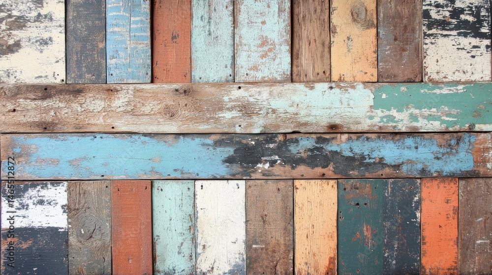 A weathered wooden wall with peeling paint, perfect for a rustic vintage feel A weathered wooden wall with peeling paint, perfect for a rustic vintage feel