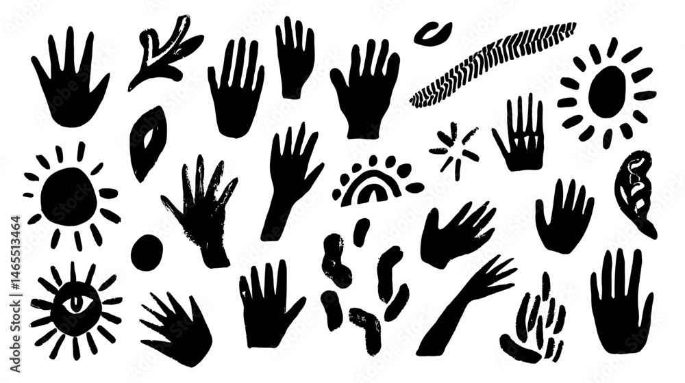 Fototapeta premium Hand drawn doodles set simple black silhouette vector isolated on white background - 
