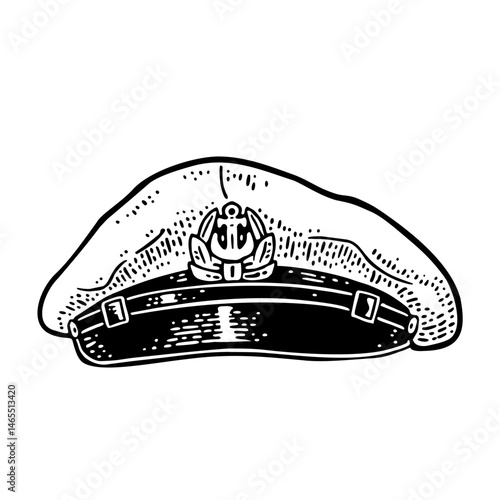 Captain hat. Vector black engraving vintage illustrations. Isolated on white background.