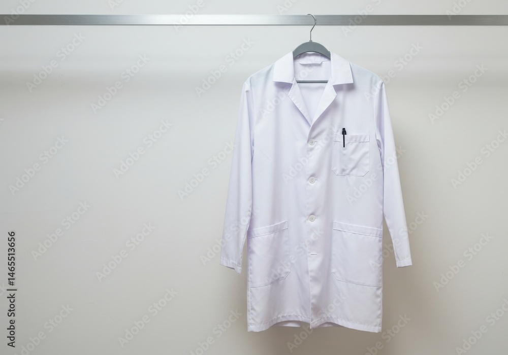 Lab coat hanging on rack isolated on white background Lab coat hanging on rack isolated on white background