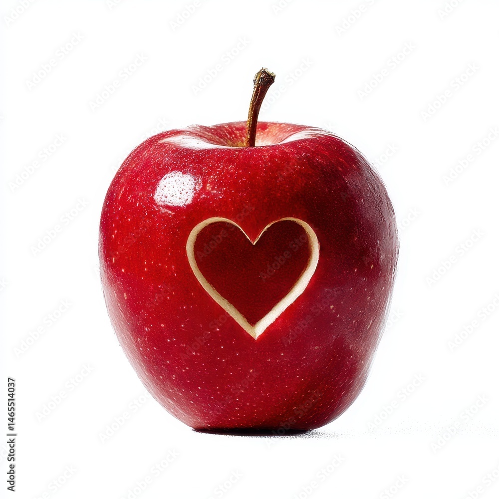 Fototapeta premium Red apple with heart shape isolated on white background
