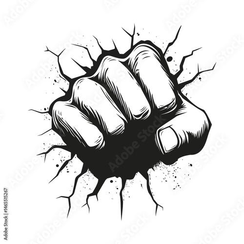 Powerful Fist Breaking Through Wall Graphic Design