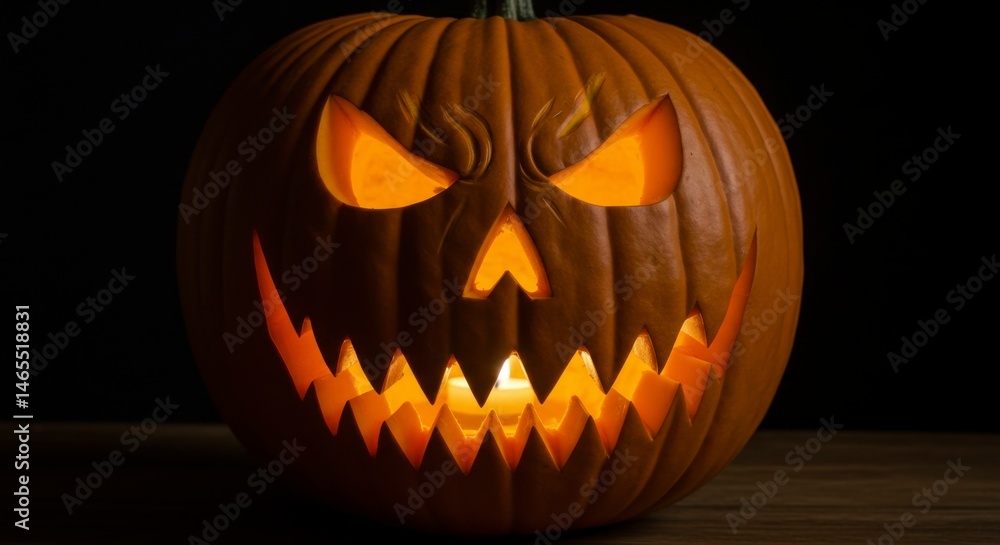 Fototapeta premium Carved pumpkin with illuminated face