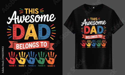 Colorful Father’s Day Handprint Dad Shirt Design Isolated PNG for Sublimation and Merch
