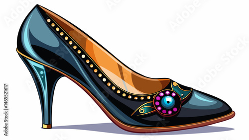 Black elegant shoe for woman on white, clipping path white background