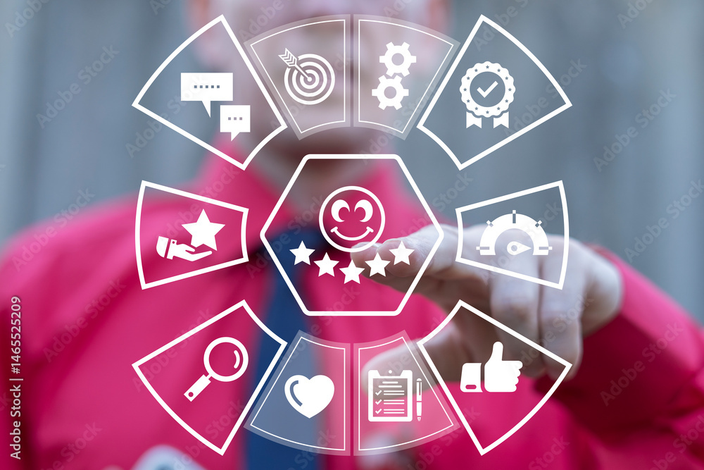 Customer satisfaction concept. Client feedback business service. User satisfied.