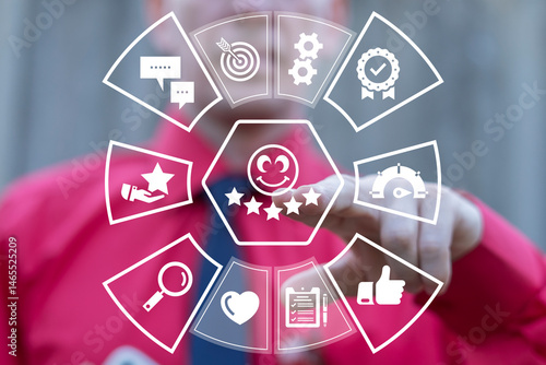 Customer satisfaction concept. Client feedback business service. User satisfied.