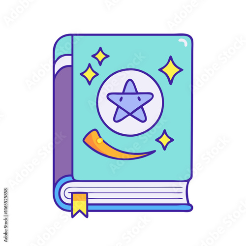 Cute magical spell book illustration vector design with stars and moon for kids and fantasy art