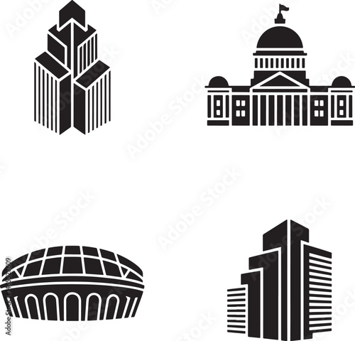 Big Building silhouette set vector illustration isolated On Transparent Background