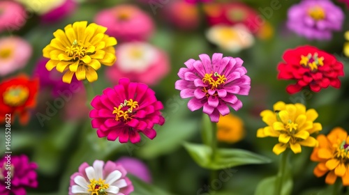 Vibrant Zinnia Flowers Blooming in Garden