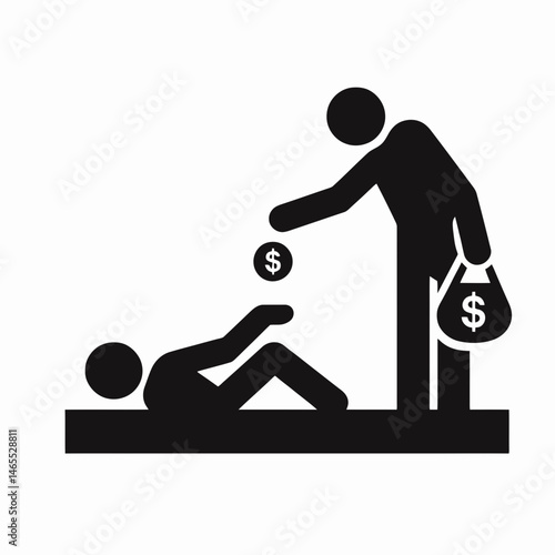   Money Begging Silhouettes in black on a white background