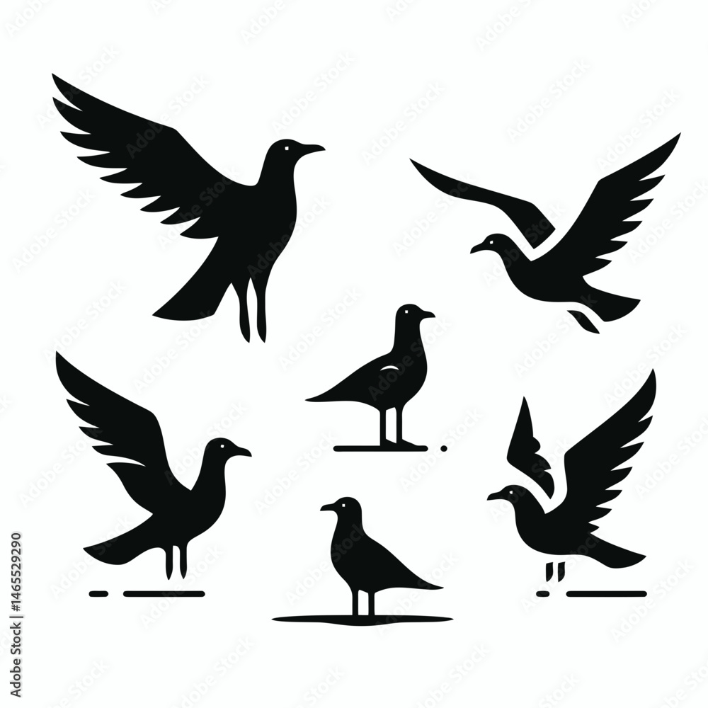 Obraz premium Seagul Silhouettes in black on a white background