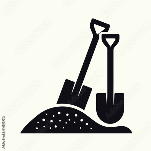   Shovel  Sand Silhouettes in black on a white background
