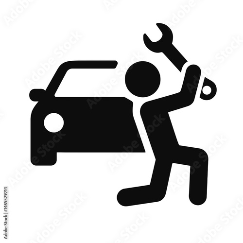  Car Mechanic Silhouettes in black on a white background