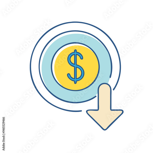 Decrease in value cost reduction money loss financial crisis economic downturn dollar down arrow