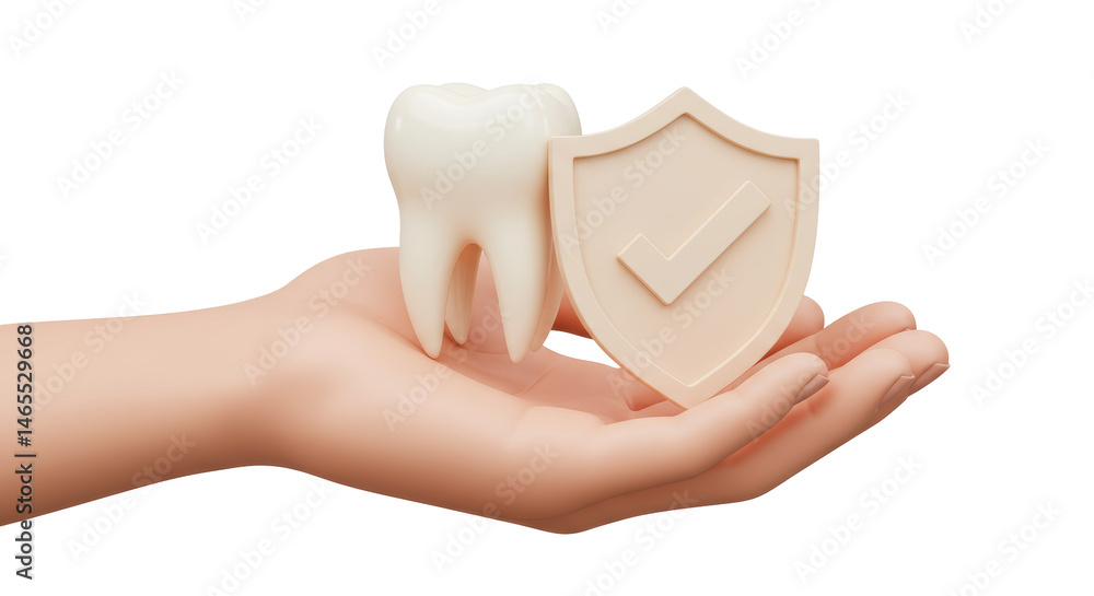 Fototapeta premium Isolated Hand Holding Tooth with Shield Representing Dental Care