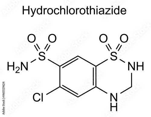 Chemical structure of hydrochlorothiazide, drug substance