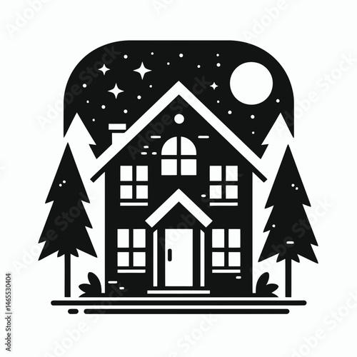   Home at Night Silhouettes in black on a white background