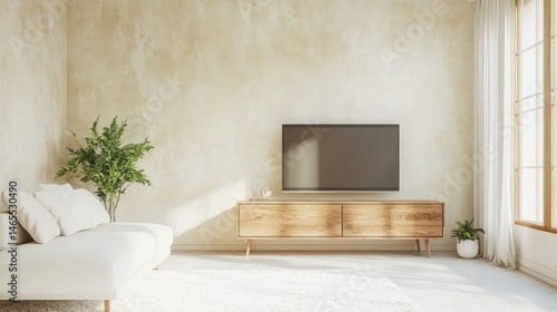 Minimalist living room with warm tones