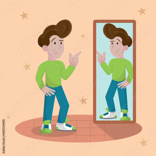 Confident man in mirror. Vector