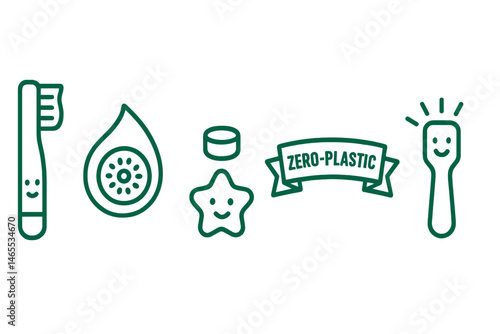 Kid‑dental icons showing brush, drop, pellet, star, ribbon, icon