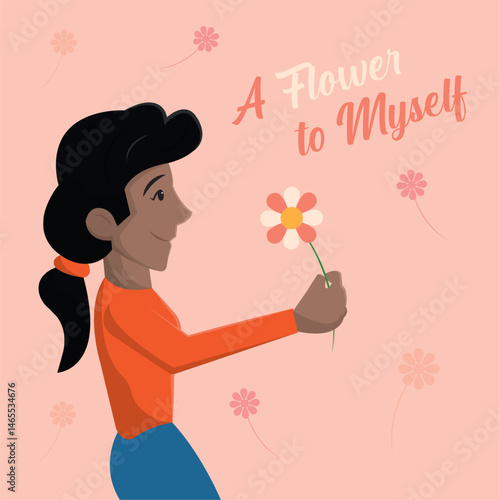 Girl holding a flower. Vector