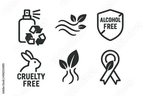 Icons for eco-friendly perfumes include images of spritz, wave, crest, bunny, leaf, and ribbon