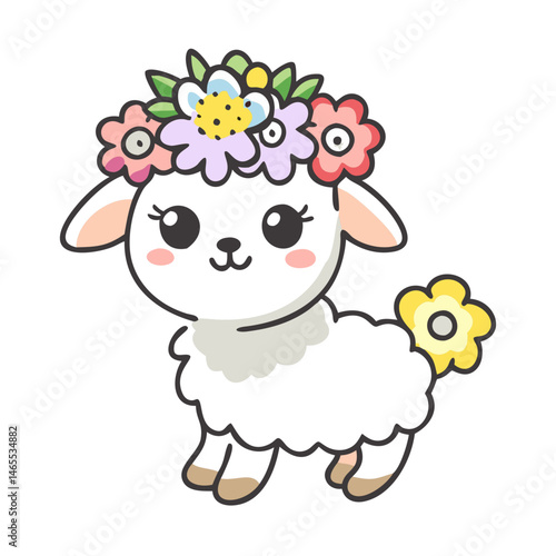 lamb with flower crown icon, lamb with flower crown vector illustration-simple illustration of lamb with flower crown, perfect for lamb with flower crown logos and icons