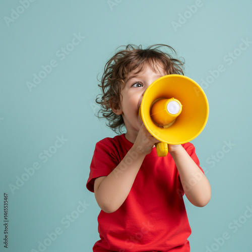 Child Shouting Through Megaphone – Excited Kid Cheering Loudly, Playful Communication and Fun Expression