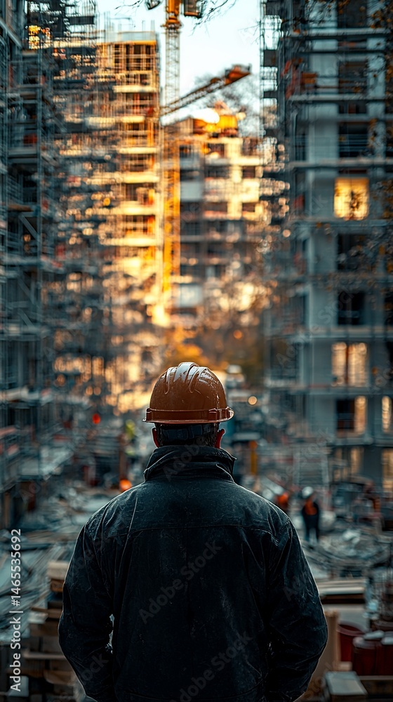 Construction worker observing a building site Construction worker observing a building site