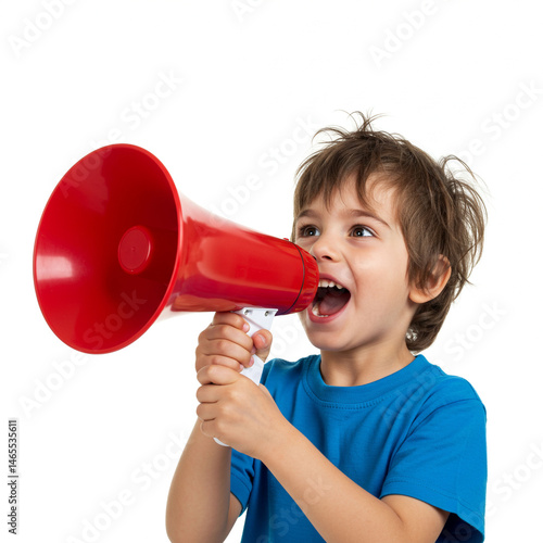 Child Shouting Through Megaphone – Excited Kid Cheering Loudly, Playful Communication and Fun Expression