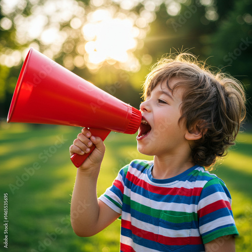 Child Shouting Through Megaphone – Excited Kid Cheering Loudly, Playful Communication and Fun Expression