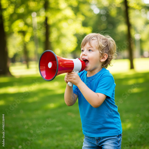 Child Shouting Through Megaphone – Excited Kid Cheering Loudly, Playful Communication and Fun Expression