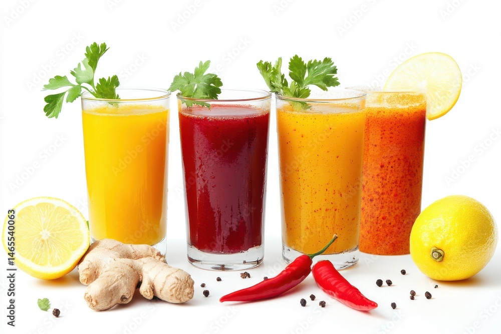 Fototapeta premium Fresh juice glasses assortment isolated on white background