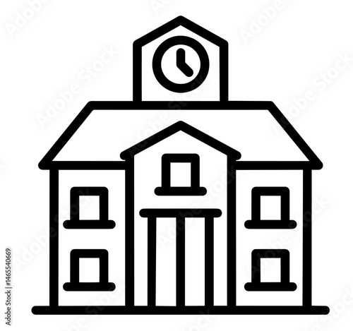 School Building with Clock Tower and Symmetrical Windows. Educational Institution, Learning Environment, Public School System, Elementary or High School Facility, Knowledge Center, Community Education