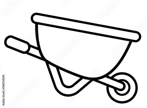 Garden Wheelbarrow with Single Front Wheel and Handles. Gardening Equipment, Transporting Soil, Tools, or Plants, Landscaping, Agriculture, Farming, Outdoor Yard Work 