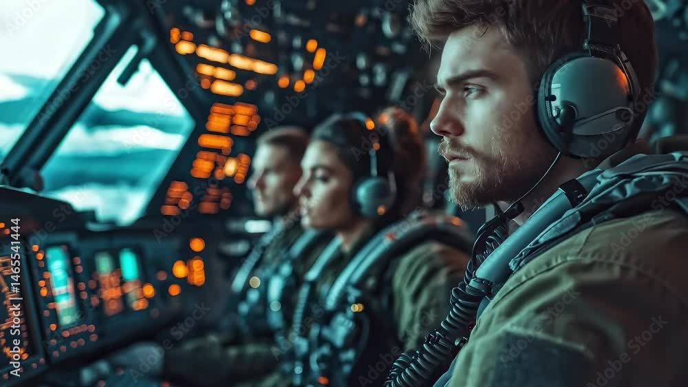Pilots working attentively in the cockpit Pilots working attentively in the cockpit