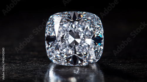 Obraz na płótnie Macro shot of a cushion-cut diamond with sharp, faceted edges. w salonie